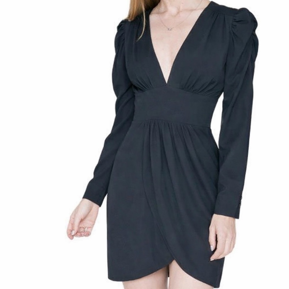 NWT Amanda Uprichard ‘Analeigh’ Shirred Black Faux-Wrap Mini Dress Size XS